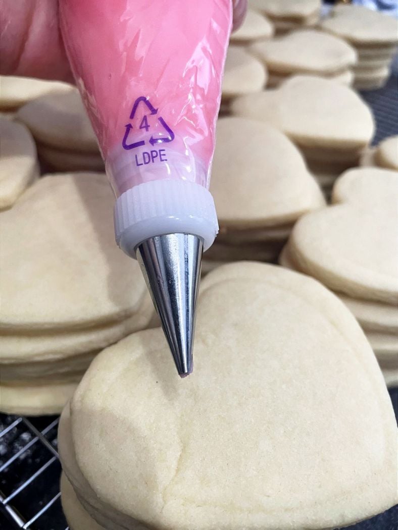 outline icing in a piping bag fitted with a small round tip